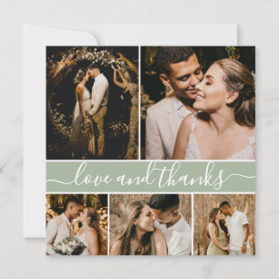 Elegante Script Sage Green 5 Foto Collage Wedding Dankeskarte