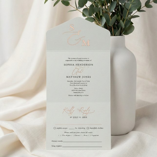 Elegante Script Sage Green Minimalistisch Wedding All-in-One-Einladung (Von Creator hochgeladen)