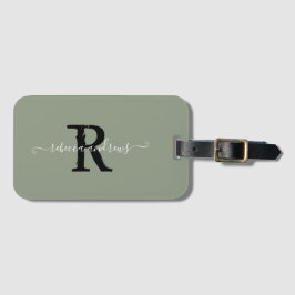 Elegante Script Sage Green Monogram Name Travel Gepäckanhänger