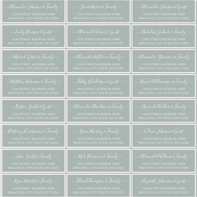 Elegante Script Sage Green Wedding Guest Address Aufkleber (Vorderseite)