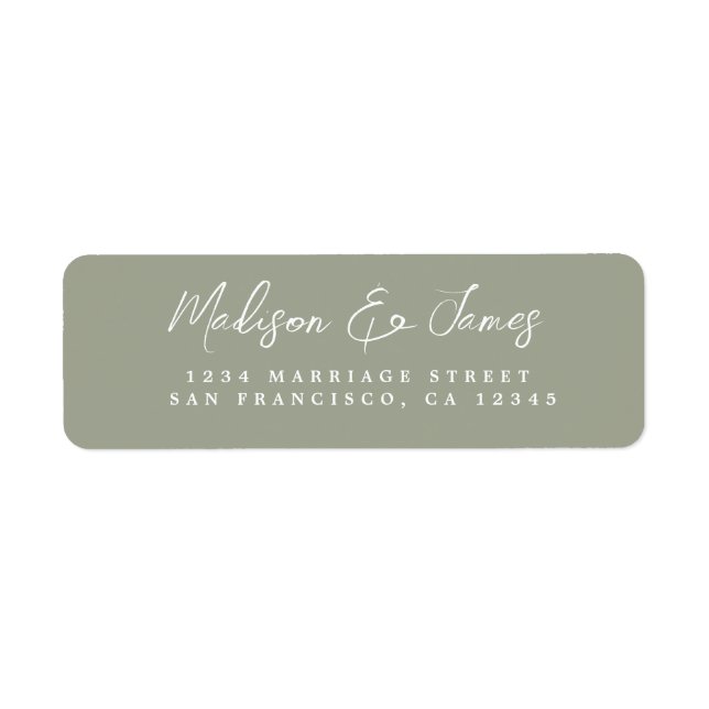 Elegante Script Sage Green Wedding Rücksendeadress (Vorne)
