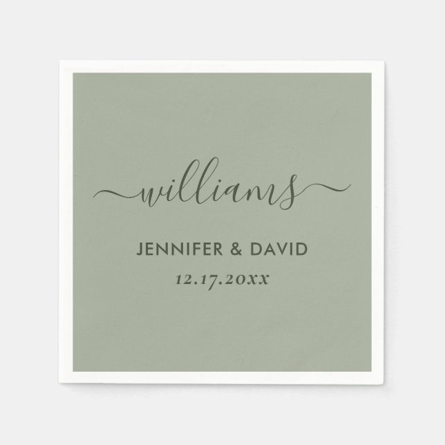 Elegante Script Sage Green Wedding Serviette (Vorderseite)