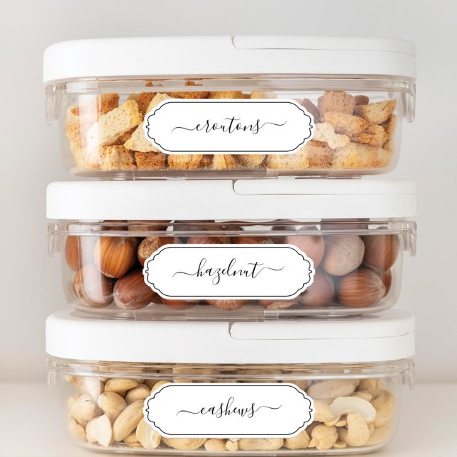 Elegante Script Scallop Frame Kitchen Pantry Label (Von Creator hochgeladen)