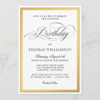Elegante Script-Schnörkel Gold Fiftieth Birthday Einladung
