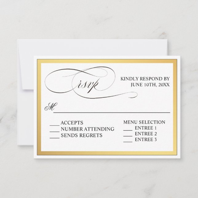 Elegante Script-Schnörkel Hochzeit von RSVP Karte (Vorderseite)