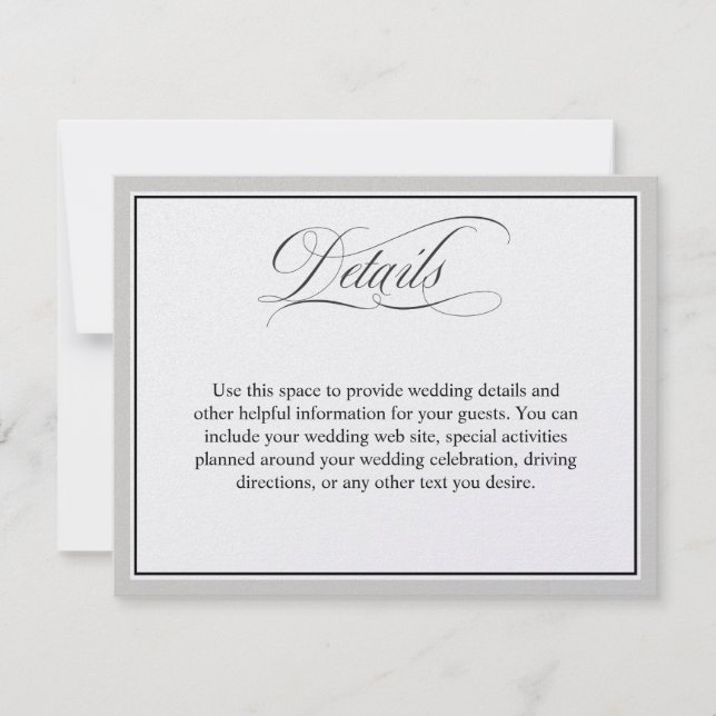 Elegante Script-Schnörkel Hochzeitdetails (Vorderseite)