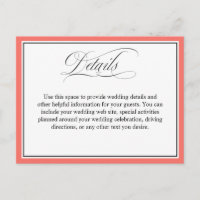 Elegante Script-Schnörkel Hochzeitdetails Koral