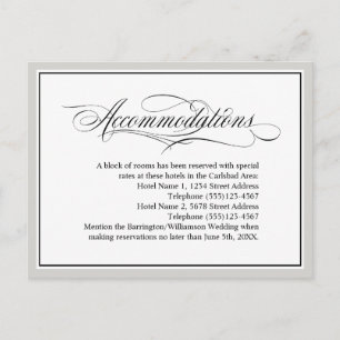 Elegante Script-Schnörkel Hochzeitsunterkünfte Postkarte