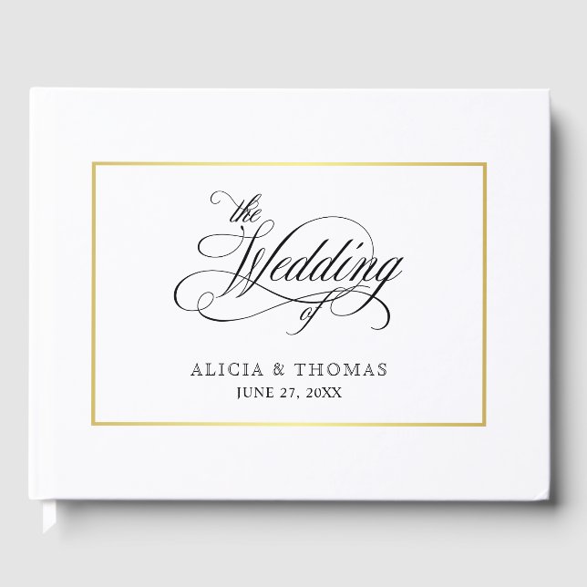 Elegante Script Schnörkel Kalligraphie Hochzeit Gästebuch (Vorderseite)