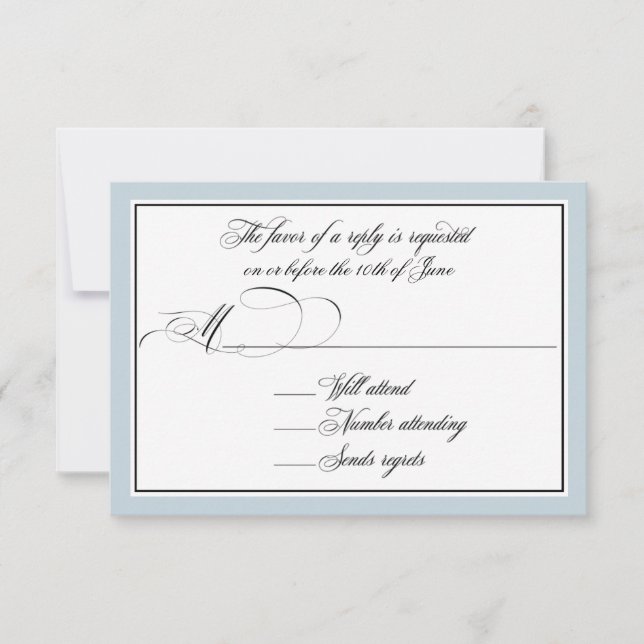 Elegante Script-Schnörkel mit Dusty Blue Border RSVP Karte (Vorderseite)