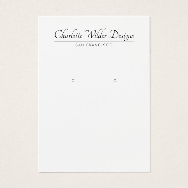 Elegante Script Schwarz-weiß Earring Display Card (Vorderseite)