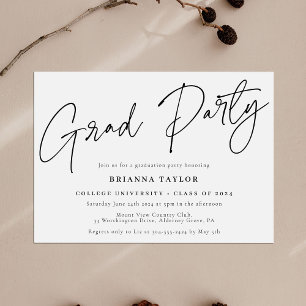 Elegante Script Schwarz-weiß Graduation Party Einladung