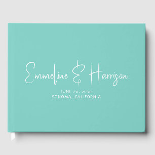Elegante Script Serif Aquamarine Hochzeit Gästebuch