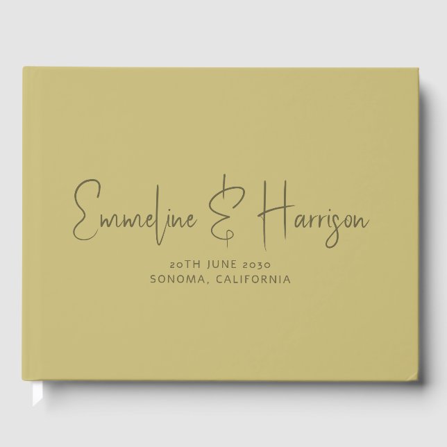 Elegante Script Serif Custom Moss Green Wedding Gästebuch (Vorderseite)