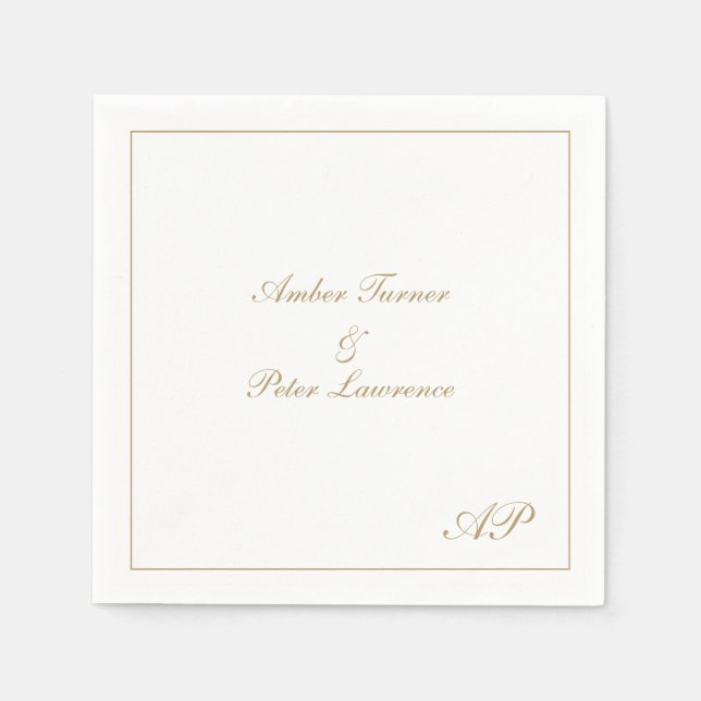 Elegante Script Simple Monogram Formal Gold Weddin Serviette (Vorderseite)