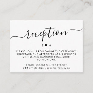 Elegante Script Simple Monogram Wedding Reception Begleitkarte