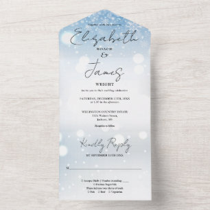 Elegante Script Snowflakes Winterhochzeit All In One Einladung