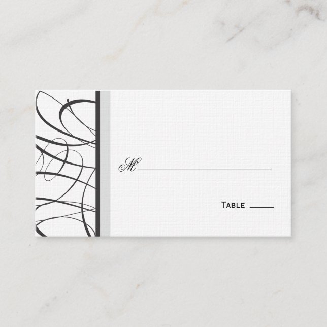 Elegante Script Table Seating/Platzkarte - Schwarz Platzkarte (Vorderseite)