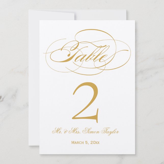 Elegante Script-Tischnummer - Gold Einladung (Vorderseite)
