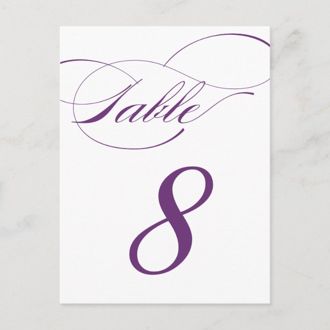 Elegante Script-Tischnummer Postcard | Lila 520C Postkarte (Vorderseite)