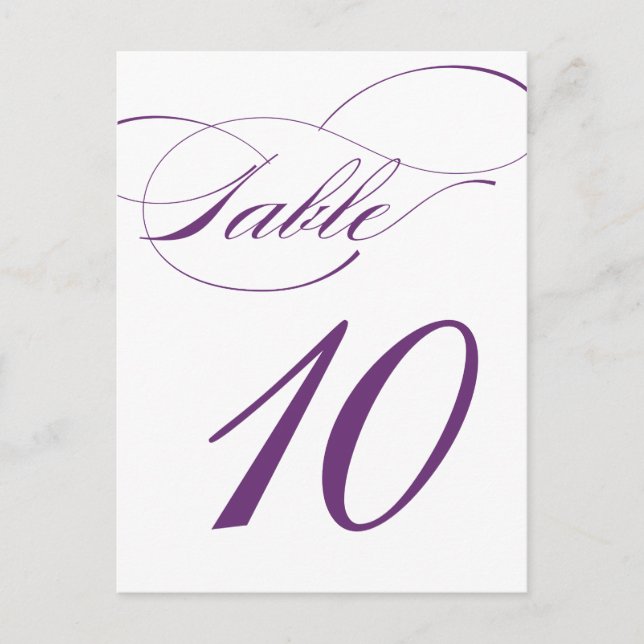 Elegante Script-Tischnummer Postcard | Lila 520C Postkarte (Vorderseite)