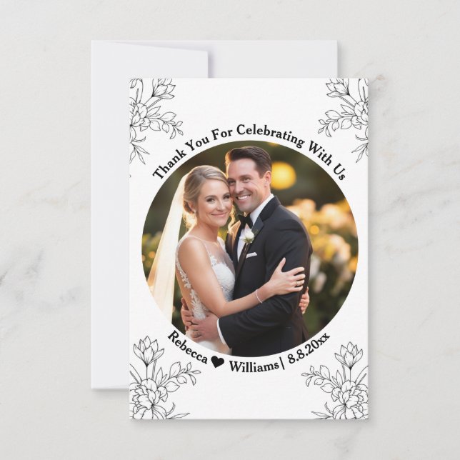 Elegante Script Typografie danke Ihnen Hochzeit Fo (Vorderseite)