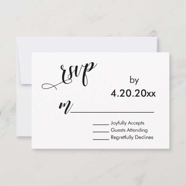 Elegante Script Typografie, Minimal Wedding RSVP Karte (Vorderseite)