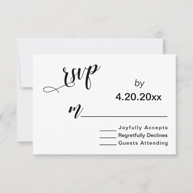 Elegante Script Typografie, Minimal Wedding RSVP Karte (Vorderseite)