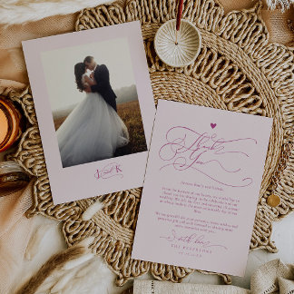 Elegante Script Typografie Pink Wedding Dankeskarte