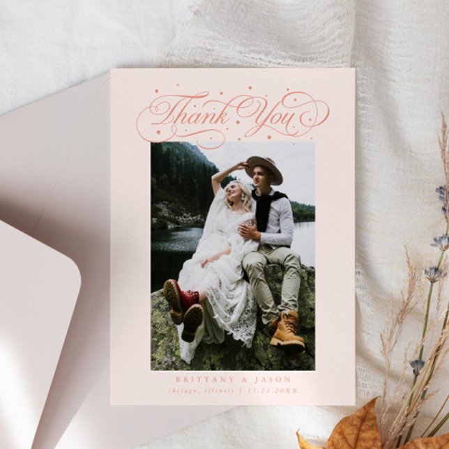 Elegante Script Typografy Dots Wedding Peach Dankeskarte (Von Creator hochgeladen)