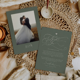 Elegante Script Typografy Green Wedding Dankeskarte