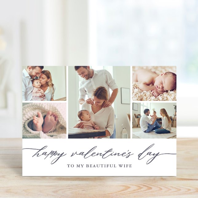 Elegante Script Valentine's Day Foto Collage Karte (Von Creator hochgeladen)