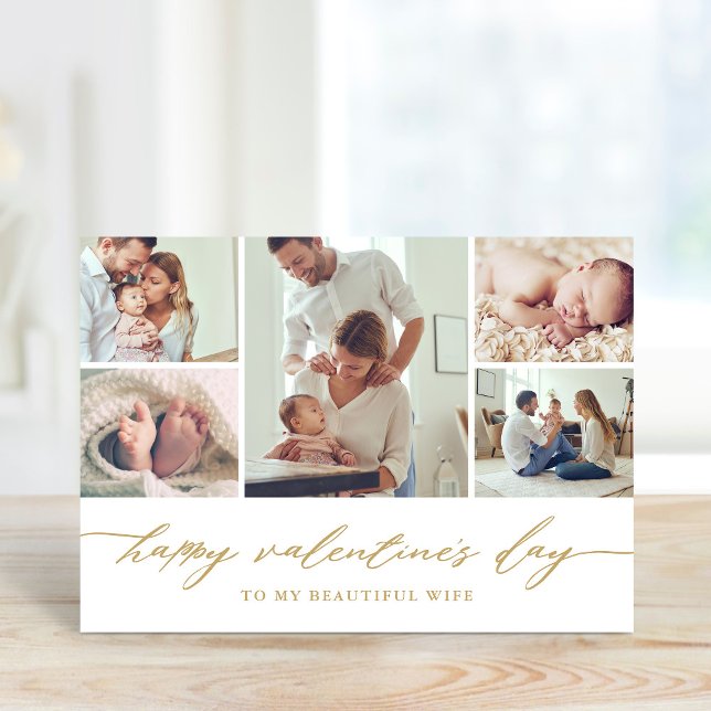 Elegante Script Valentine's Day Foto Collage Karte (Von Creator hochgeladen)