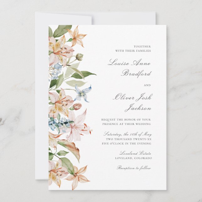 Elegante Script Watercolor Floral Wedding Einladung (Vorderseite)