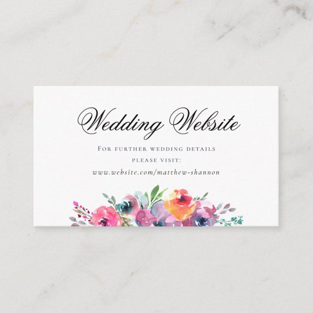 Elegante Script Watercolor Floral Wedding Website Begleitkarte (Vorderseite)