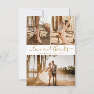Elegante Script Wedding 3 Foto Collage Dankeskarte