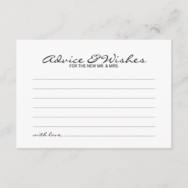 Elegante Script Wedding Advice and Wishings Card Hinweiskarte (Vorderseite)