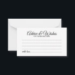 Elegante Script Wedding Advice and Wishings Card Hinweiskarte<br><div class="desc">Fügen Sie Ihrer Hochzeit eine persönliche Touch mit einer eleganten Hochzeitsberatung und Wunschkarte hinzu. Diese Ratgeber-Karte zeigt den Titel im modernen,  schwarz-eleganten Kalligraphie-Stil und Details in Schwarz-Moderne Sans Serif Schriftart Stil auf weißem Hintergrund. Ideal für Hochzeiten,  Babydusche,  Geburtstagsparty,  Brautparty,  Junggeselinnen-Abschied und alle besondere Anlässe.</div>
