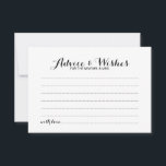 Elegante Script Wedding Advice and Wishings Card Hinweiskarte<br><div class="desc">Fügen Sie Ihrer Hochzeit eine persönliche Touch mit einer eleganten Hochzeitsberatung und Wunschkarte hinzu. Diese Ratgeber-Karte zeigt den Titel im modernen,  schwarz-eleganten Kalligraphie-Schriftart-Stil und Details in Schwarz Sans Serif Schriftart Stil auf weißem Hintergrund. Ideal für Hochzeiten,  Babydusche,  Geburtstagsparty,  Brautparty,  Junggeselinnen-Abschied und alle besondere Anlässe.</div>