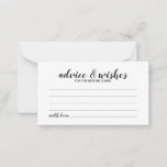 Elegante Script Wedding Advice and Wishings Card Hinweiskarte<br><div class="desc">Fügen Sie Ihrer Hochzeit eine persönliche Touch mit einer eleganten Hochzeitsberatung und Wunschkarte hinzu. Diese Ratgeber-Karte zeigt den Titel im modernen,  schwarz-eleganten Kalligraphie-Stil und Details in Schwarz-Moderne Sans Serif Schriftart Stil auf weißem Hintergrund. Ideal für Hochzeiten,  Babydusche,  Geburtstagsparty,  Brautparty,  Junggeselinnen-Abschied und alle besondere Anlässe.</div>