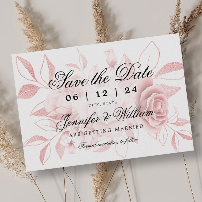 Elegante Script Wedding Blush Rose Gold Floral Save The Date (Von Creator hochgeladen)