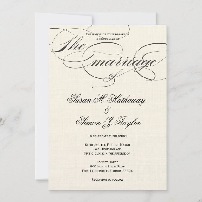 Elegante Script Wedding Einladung - BlackOff White (Vorderseite)