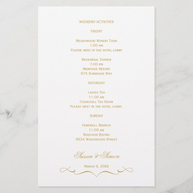 Elegante Script Wedding Information Card - Gold (Vorderseite)