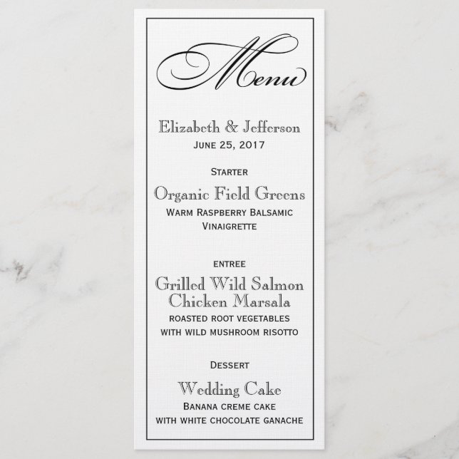 Elegante Script Wedding Menu Card Menükarte (Vorderseite)