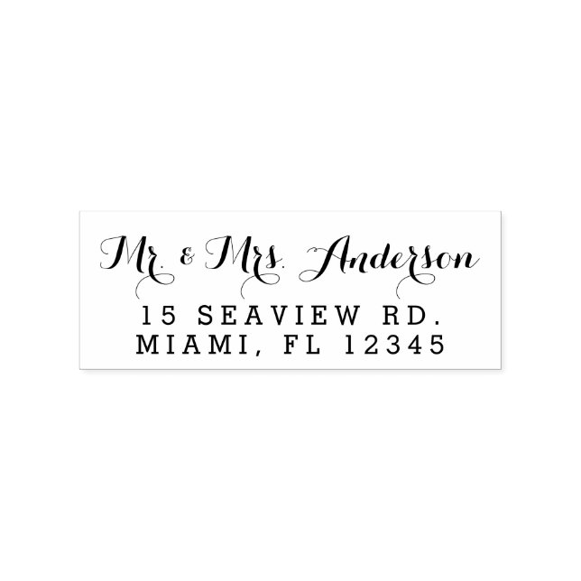 Elegante Script Wedding Mr. and Mrs. Rücksendeadre Gummistempel (Prägung)