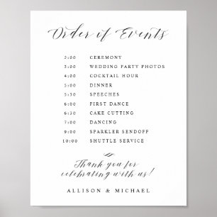 Elegante Script-Wedding Order of Events Sign Poster