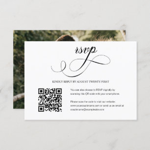 Elegante Script Wedding QR Code Foto RSVP Card