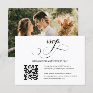 Elegante Script Wedding QR Code Foto RSVP Card Karte
