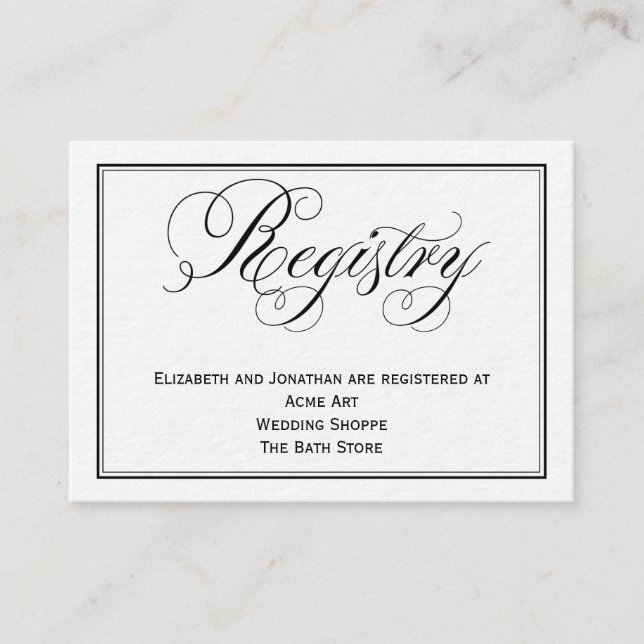 Elegante Script Wedding Registry Information Card Begleitkarte (Vorderseite)