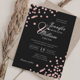 Elegante Script Wedding Rose Gold Confetti Black Einladung